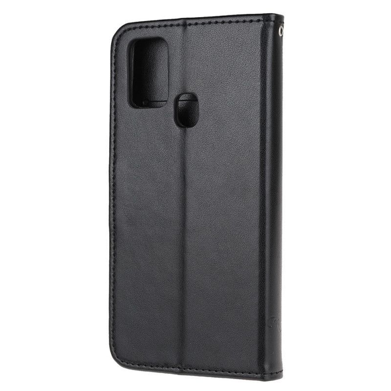 δερματινη Κάλυμμα OnePlus Nord N10 Μαύρο Πεταλούδες Και Λουλούδια σιλικόνης