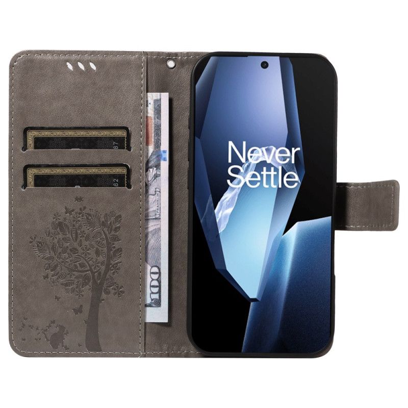 Δερματινη Θηκη Oneplus 13r Δέντρο Και Γάτα