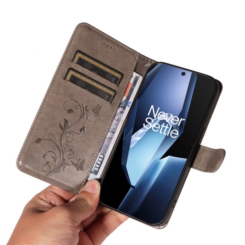 Δερματινη Θηκη Oneplus 13r Λουρί Με Λουλουδάτο Μοτίβο