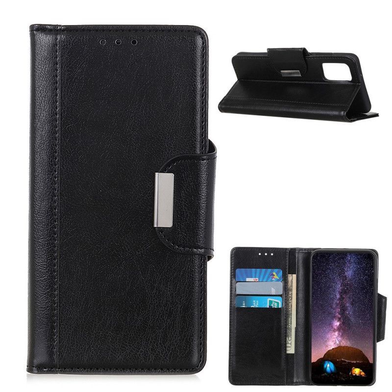 Κάλυμμα Folio OnePlus 9 Μαύρο Ματ Κούμπωμα Από Συνθετικό Δέρμα Από Ασήμι