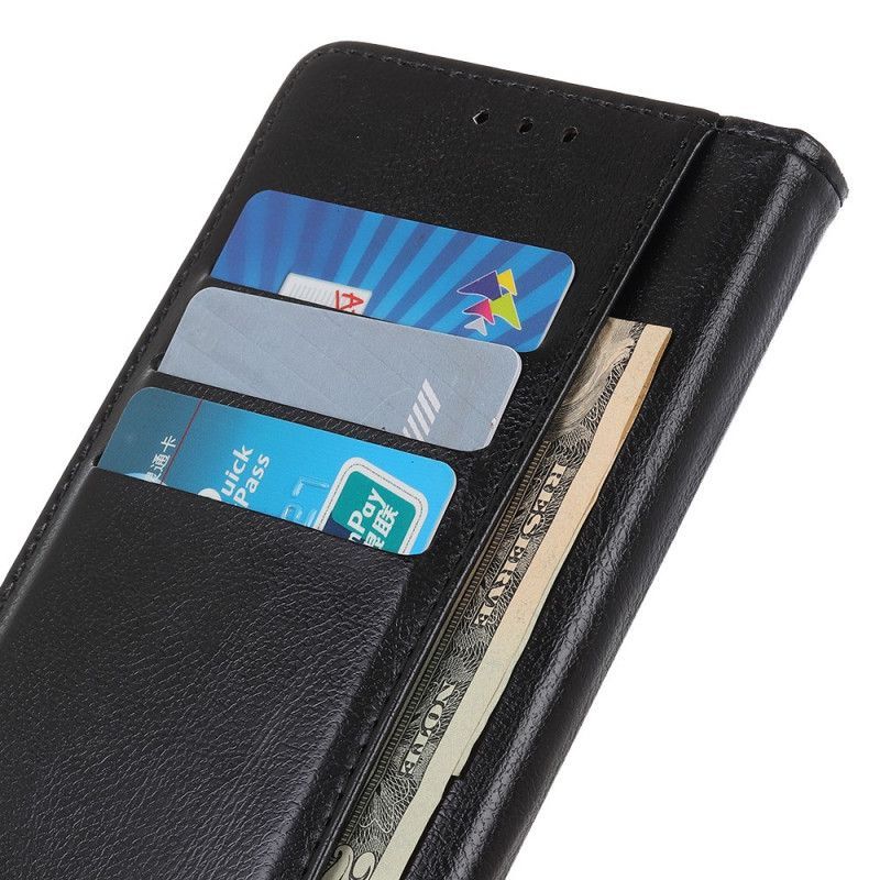Κάλυμμα Folio OnePlus 9 Μαύρο Ματ Κούμπωμα Από Συνθετικό Δέρμα Από Ασήμι