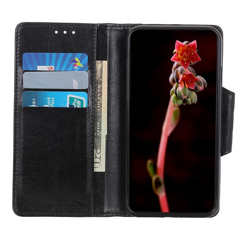 Κάλυμμα Folio OnePlus 9 Μαύρο Ματ Κούμπωμα Από Συνθετικό Δέρμα Από Ασήμι