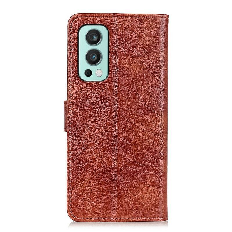 Κάλυμμα Folio OnePlus Nord 2 5G Μαύρο Ψεύτικο Δέρμα Με Υφή
