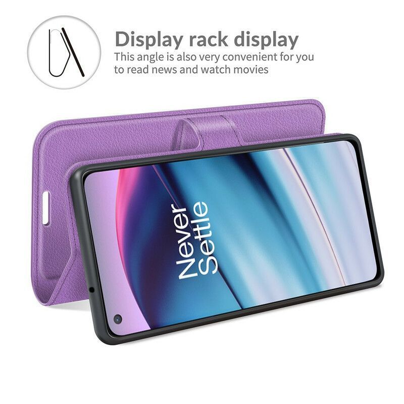Κάλυμμα Folio OnePlus Nord CE 5G Μαύρο Κλασικό Εφέ Λίτσι