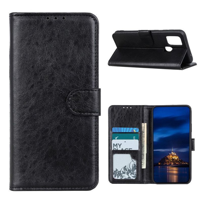 Κάλυμμα Folio OnePlus Nord N10 Μαύρο Ψεύτικο Δέρμα Με Υφή