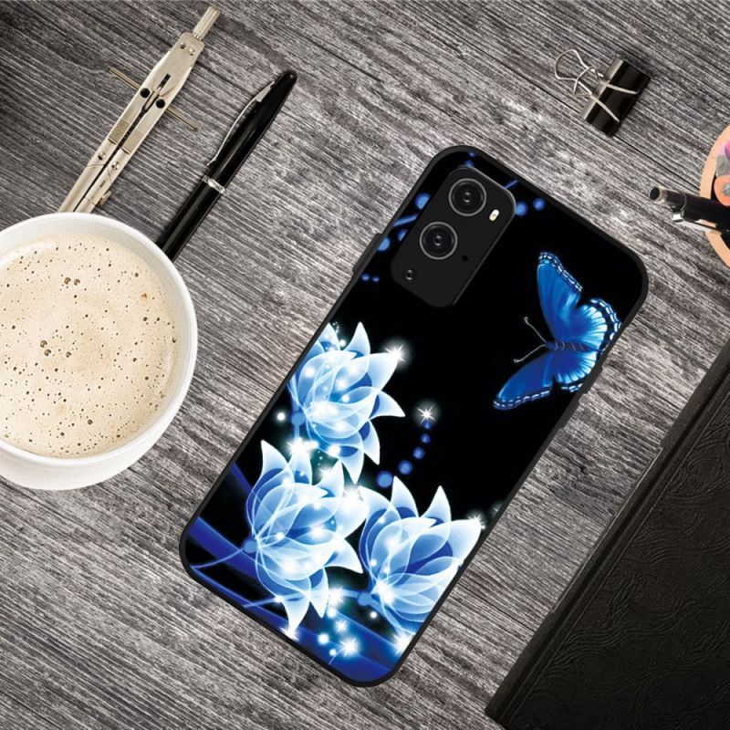 Κάλυμμα OnePlus 9 Pro Μπλε Πεταλούδα Και Λουλούδια