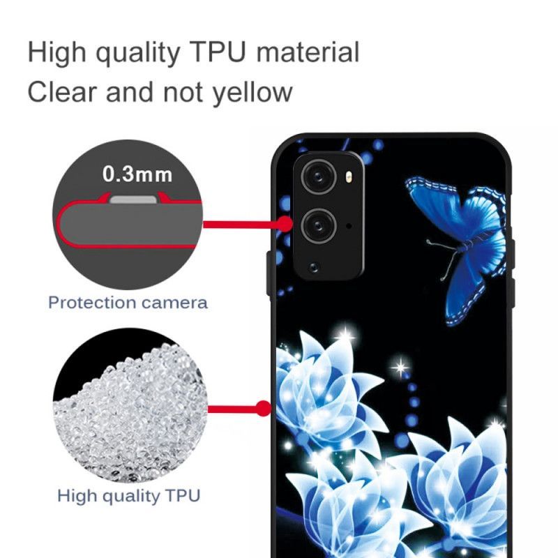 Κάλυμμα OnePlus 9 Pro Μπλε Πεταλούδα Και Λουλούδια