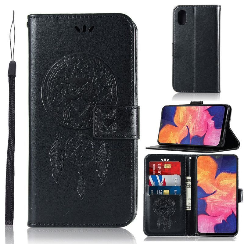 δερματινη Κάλυμμα Για Samsung Galaxy A10e Μαύρο Δερμάτινο Εφέ Πιάνει Όνειρα Κουκουβάγια