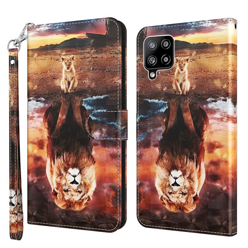 δερματινη Κάλυμμα Για Samsung Galaxy A42 5G Ανοιχτόχρωμο Λιοντάρι Με Κορδόνι