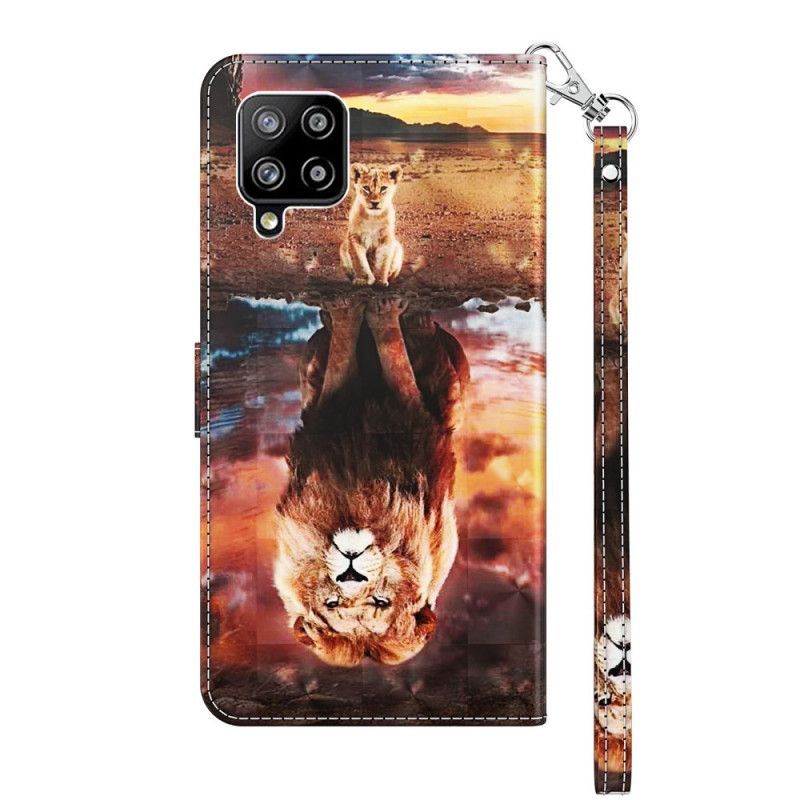 δερματινη Κάλυμμα Για Samsung Galaxy A42 5G Ανοιχτόχρωμο Λιοντάρι Με Κορδόνι