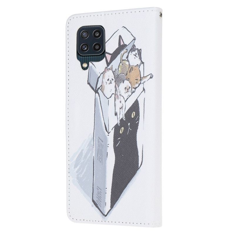 δερματινη Κάλυμμα Για Samsung Galaxy M32 Στρινγκ Παράδοσης Γάτες