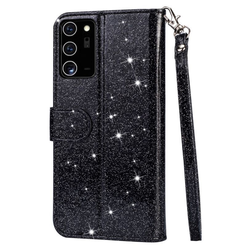 δερματινη Κάλυμμα Για Samsung Galaxy Note 20 Ultra Μαύρο Γκλίτερ Τσαντάκι