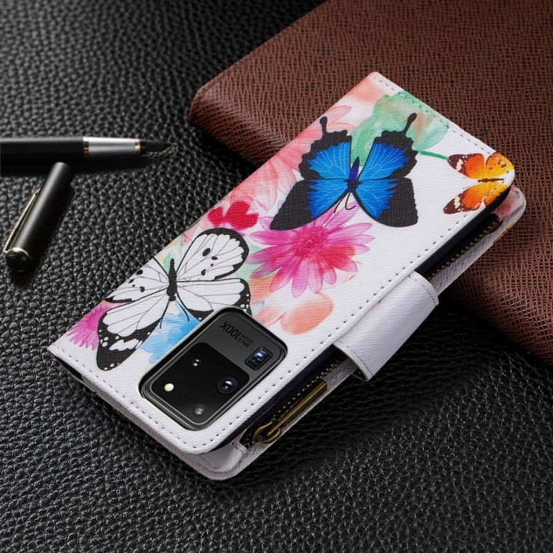 δερματινη Κάλυμμα Για Samsung Galaxy S20 Ultra Μαύρο Τσέπη Με Φερμουάρ Πεταλούδας