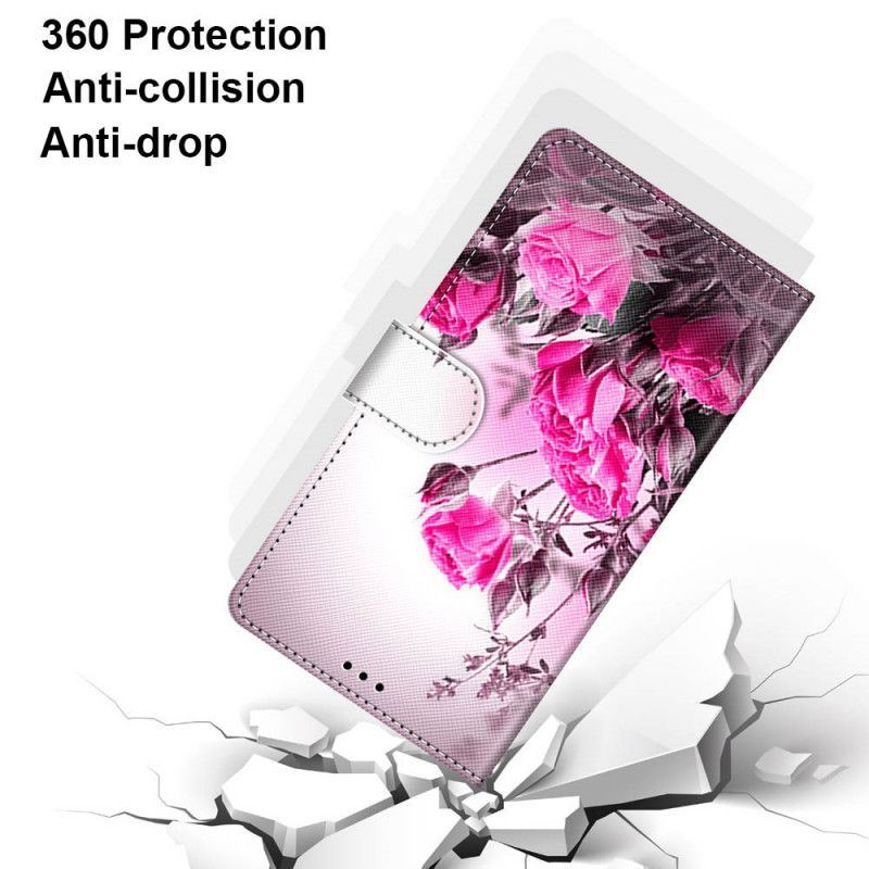 δερματινη Κάλυμμα Για Samsung Galaxy S21 Plus 5G Κόκκινο Μαγικά Λουλούδια
