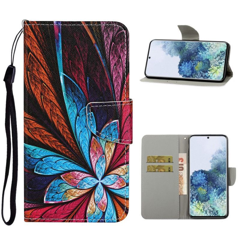δερματινη Κάλυμμα Για Samsung Galaxy S21 Plus 5G Χρωματιστά Φύλλα Με Κορδόνι