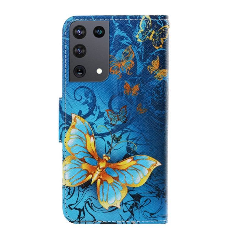 δερματινη Κάλυμμα Για Samsung Galaxy S21 Ultra 5G Μαύρο Στρινγκ Παραλλαγές Πεταλούδας
