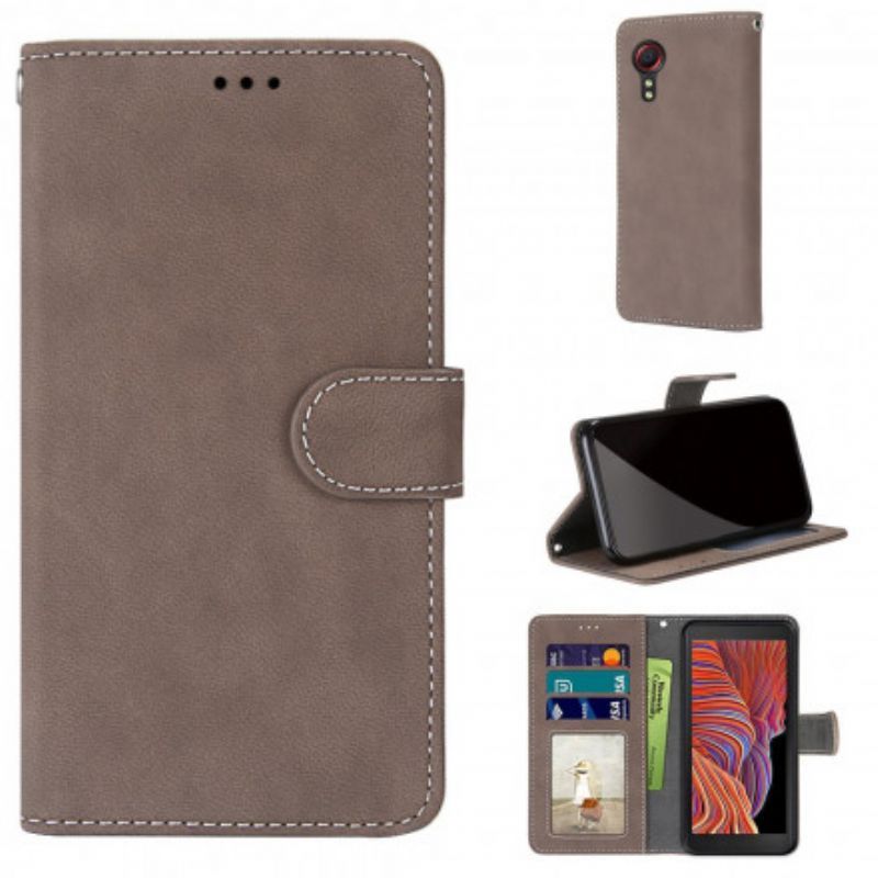 δερματινη Κάλυμμα Για Samsung Galaxy XCover 5 Μαύρο Vintage Δερμάτινο Στυλ Ραφής