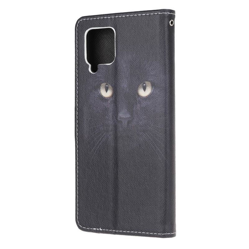 δερματινη Κάλυμμα Samsung Galaxy A12 Στρινγκ Μαύρα Γατίσια Μάτια σιλικόνης