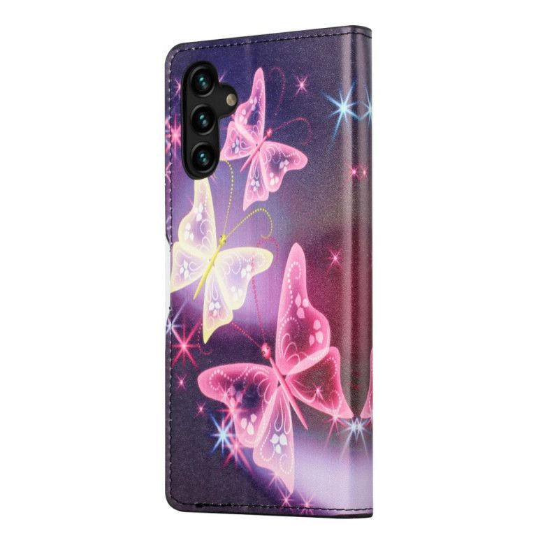 δερματινη Κάλυμμα Samsung Galaxy A13 5G Μαύρο Πεταλούδες Και Λουλούδια