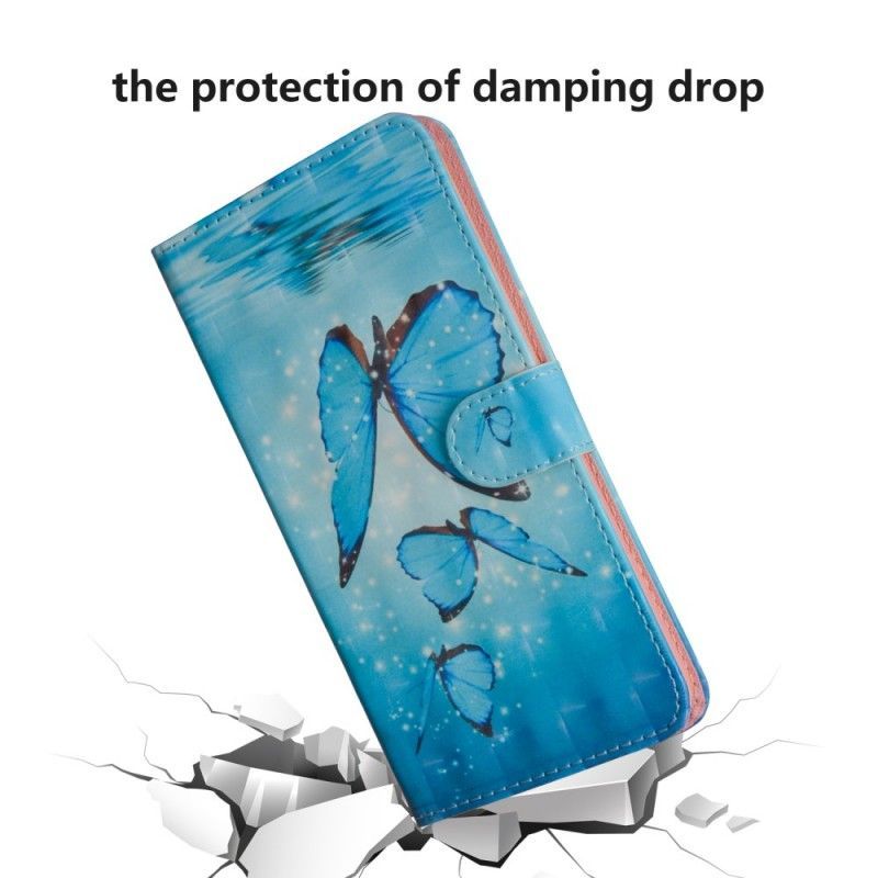 δερματινη Κάλυμμα Samsung Galaxy A50 Ιπτάμενες Μπλε Πεταλούδες Πρωτότυπος