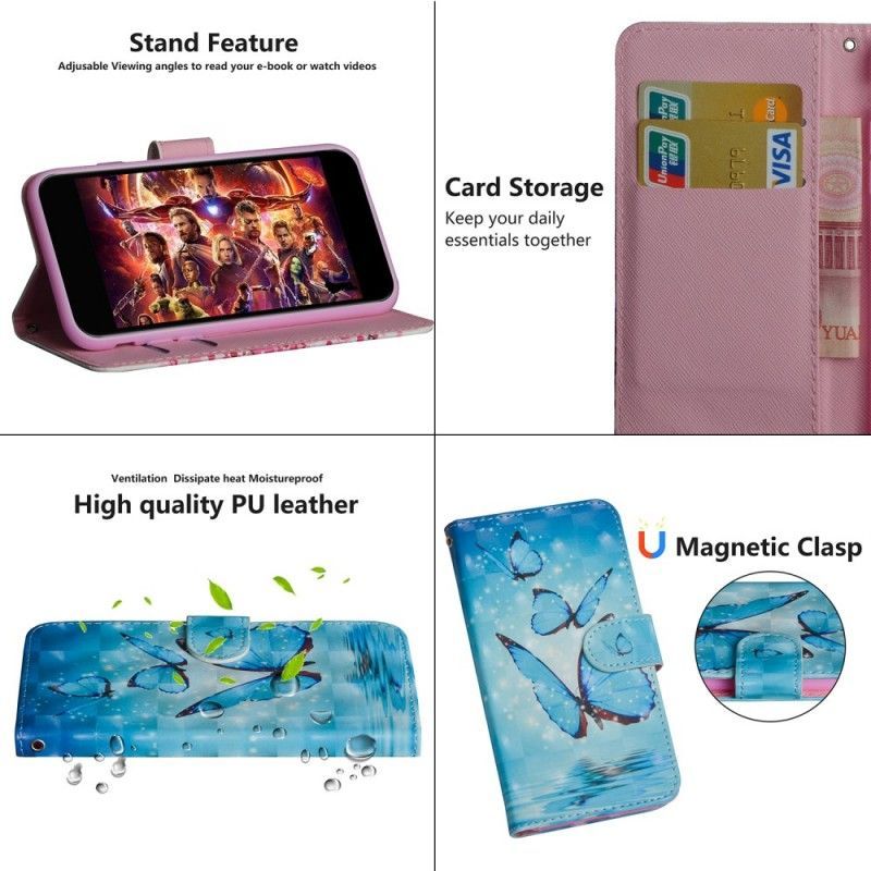 δερματινη Κάλυμμα Samsung Galaxy A50 Ιπτάμενες Μπλε Πεταλούδες Πρωτότυπος