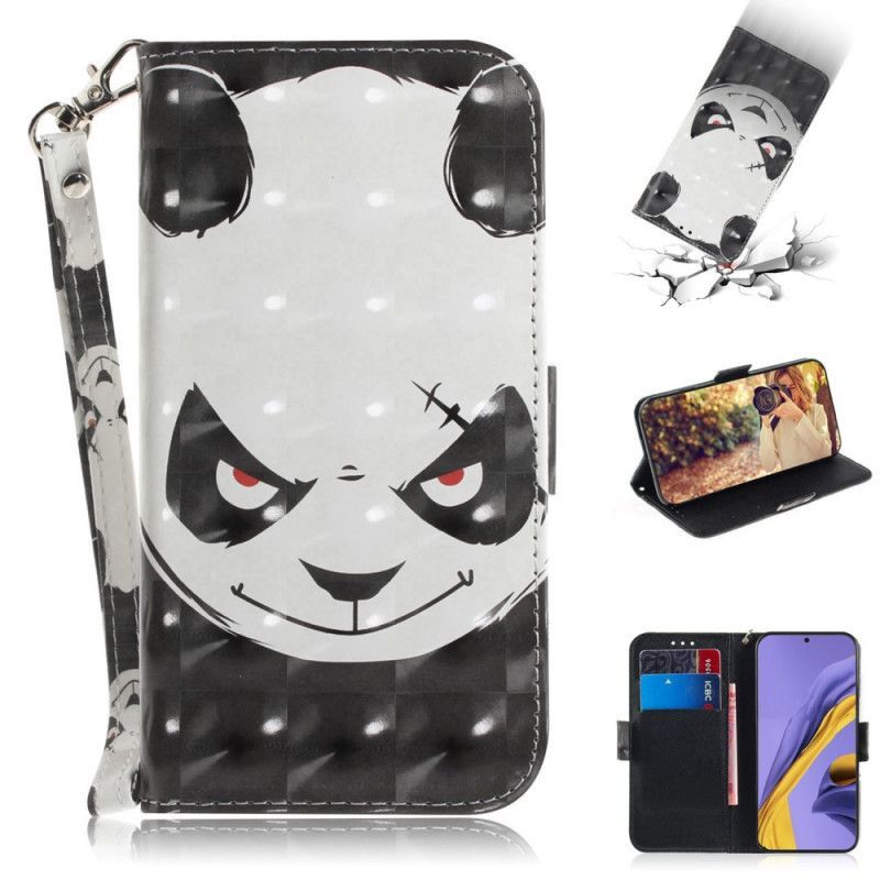 δερματινη Κάλυμμα Samsung Galaxy A51 Θυμωμένο Panda Με Λουράκι