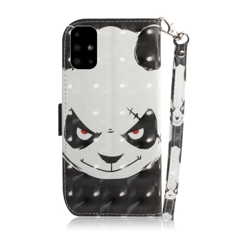 δερματινη Κάλυμμα Samsung Galaxy A51 Θυμωμένο Panda Με Λουράκι