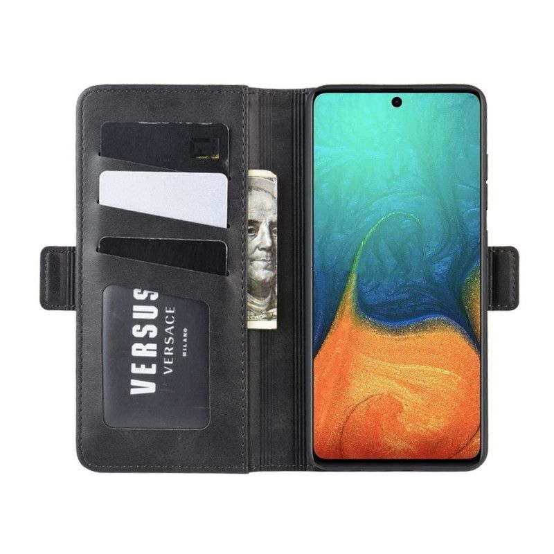 δερματινη Κάλυμμα Samsung Galaxy A71 Μαύρο Διπλό Πτερύγιο