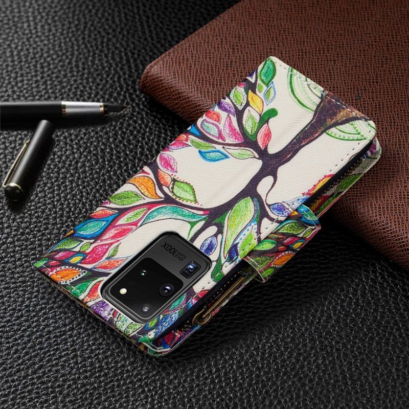 δερματινη Κάλυμμα Samsung Galaxy S20 Ultra Λευκό Τσέπη Με Φερμουάρ Δέντρου σιλικόνης