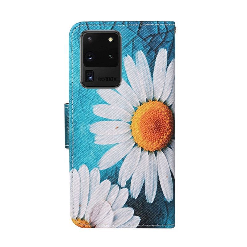 δερματινη Κάλυμμα Samsung Galaxy S20 Ultra Ματζέντα Αριστοτεχνικά Λουλούδια Με Λουράκι