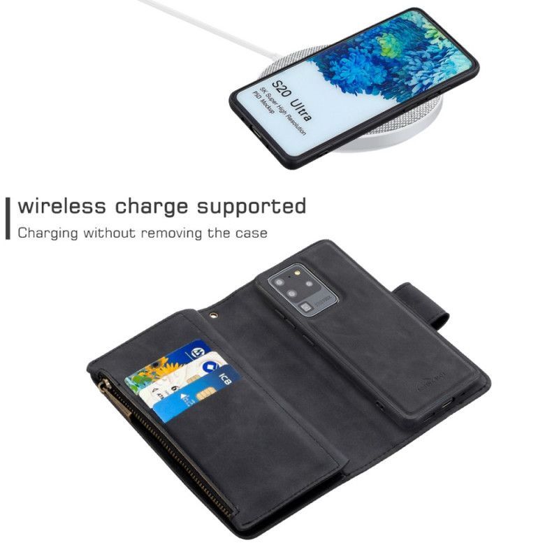 δερματινη Κάλυμμα Samsung Galaxy S20 Ultra Μαύρο Αποσπώμενο Κέλυφος Με Φερμουάρ