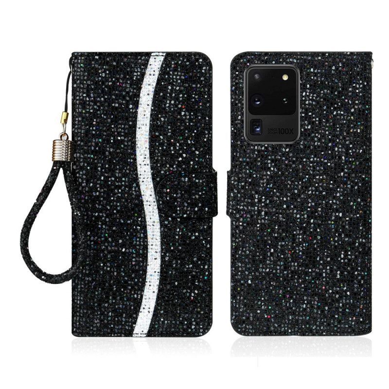 δερματινη Κάλυμμα Samsung Galaxy S20 Ultra Μαύρο Σχέδιο Γκλίτερ