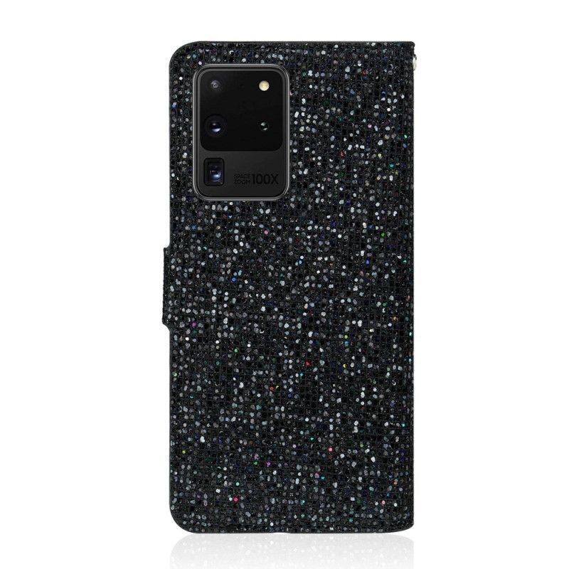 δερματινη Κάλυμμα Samsung Galaxy S20 Ultra Μαύρο Σχέδιο Γκλίτερ