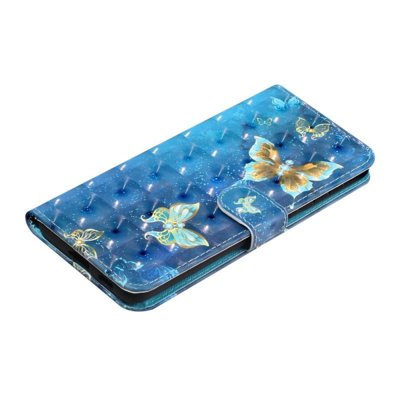 δερματινη Κάλυμμα Samsung Galaxy S21 5G Φωτεινό Σημείο Πεταλούδας Με Κορδόνι