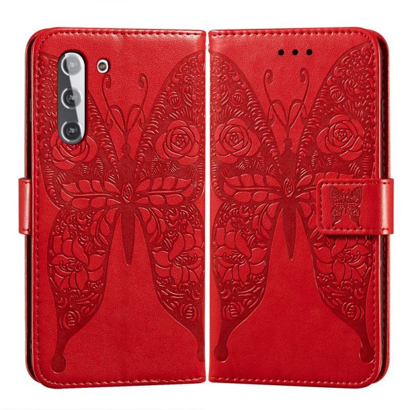 δερματινη Κάλυμμα Samsung Galaxy S21 5G Μαύρο Μοτίβο Λουλουδιών Πεταλούδα Πρωτότυπος