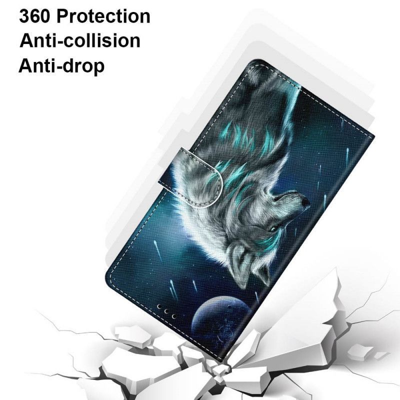 δερματινη Κάλυμμα Samsung Galaxy S21 Ultra 5G Λύκος Κάτω Από Ένα Ντους Από Αστέρια σιλικόνης