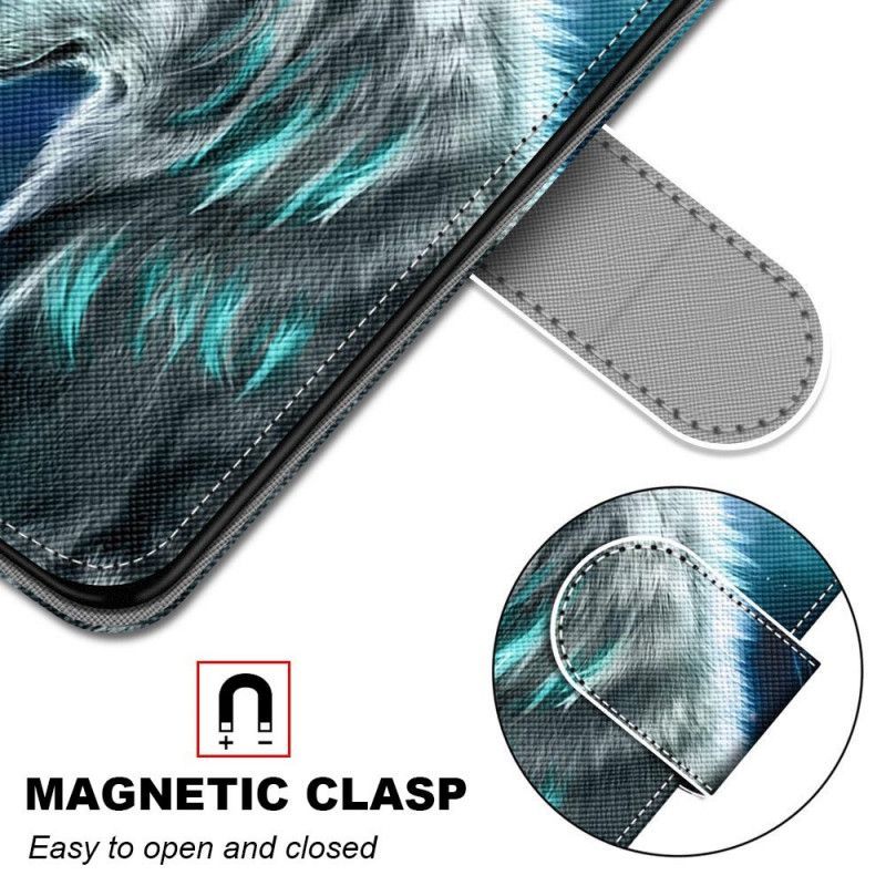 δερματινη Κάλυμμα Samsung Galaxy S21 Ultra 5G Λύκος Κάτω Από Ένα Ντους Από Αστέρια σιλικόνης