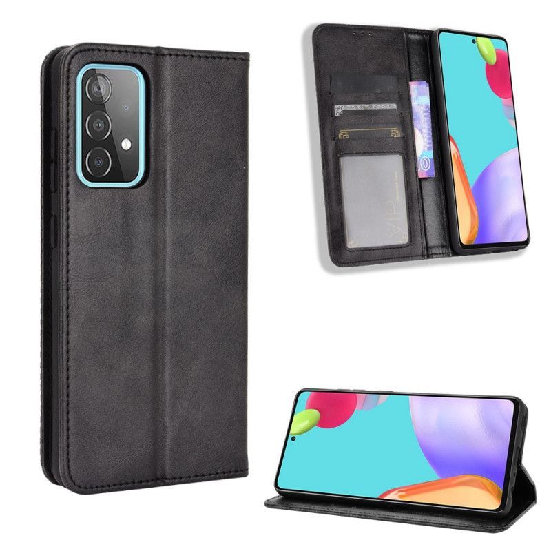 δερματινη θηκη Για Samsung Galaxy A72 4G / A72 5G Μαύρο Στυλιζαρισμένο Vintage Δερμάτινο Εφέ