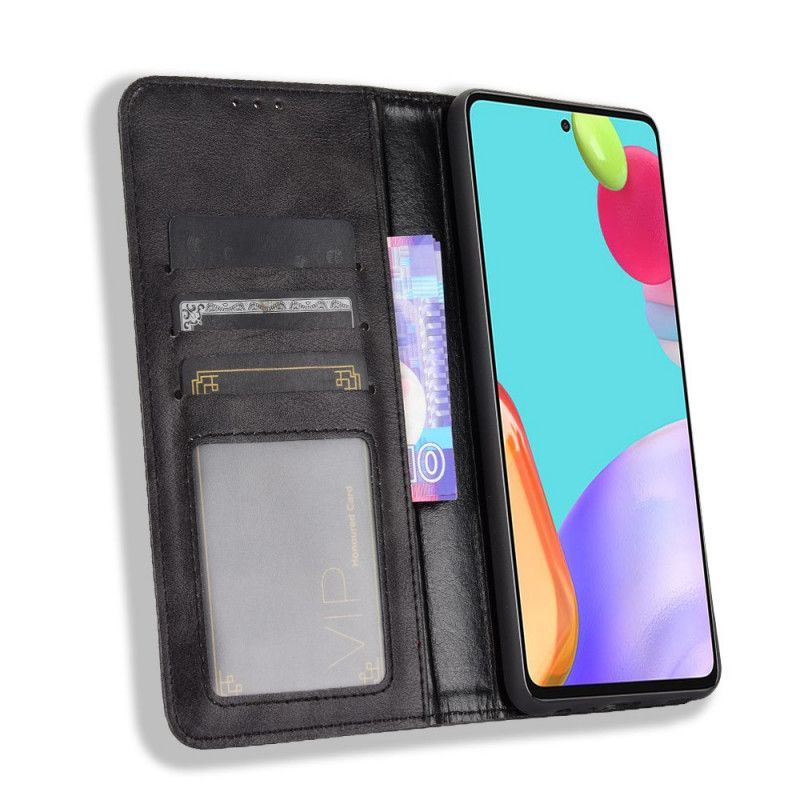 δερματινη θηκη Για Samsung Galaxy A72 4G / A72 5G Μαύρο Στυλιζαρισμένο Vintage Δερμάτινο Εφέ