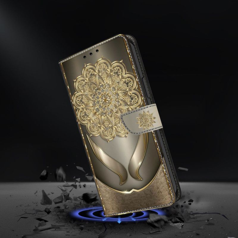 Δερματινη Θηκη Samsung Galaxy A17 4g / 5g Χρυσό Λουλούδι Μοτίβο