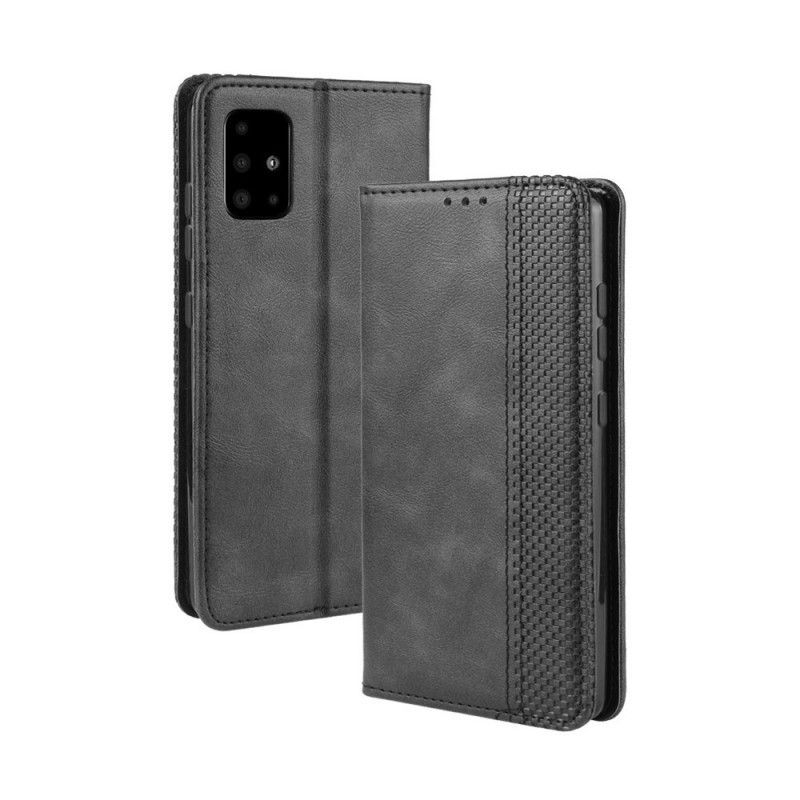 δερματινη θηκη Samsung Galaxy A51 Μαύρο Στυλιζαρισμένο Vintage Δερμάτινο Εφέ σιλικόνης