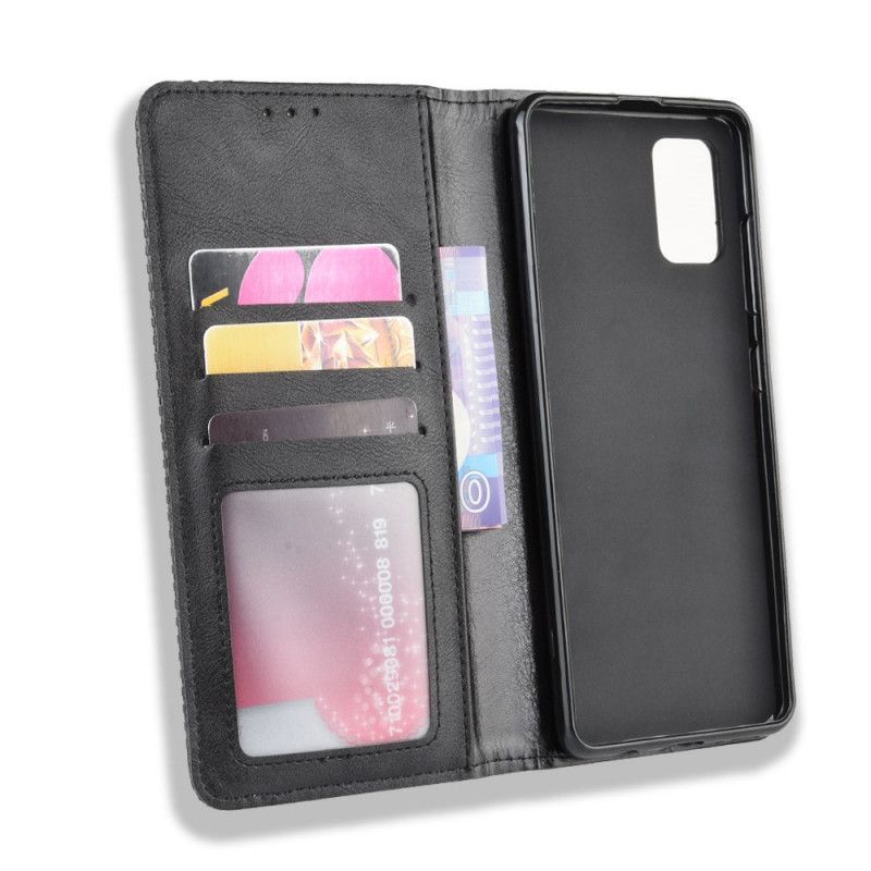 δερματινη θηκη Samsung Galaxy A51 Μαύρο Στυλιζαρισμένο Vintage Δερμάτινο Εφέ σιλικόνης