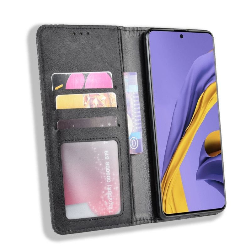 δερματινη θηκη Samsung Galaxy A51 Μαύρο Στυλιζαρισμένο Vintage Δερμάτινο Εφέ σιλικόνης