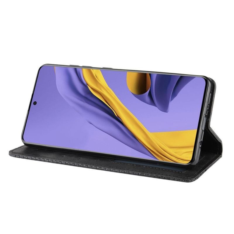 δερματινη θηκη Samsung Galaxy A51 Μαύρο Στυλιζαρισμένο Vintage Δερμάτινο Εφέ σιλικόνης