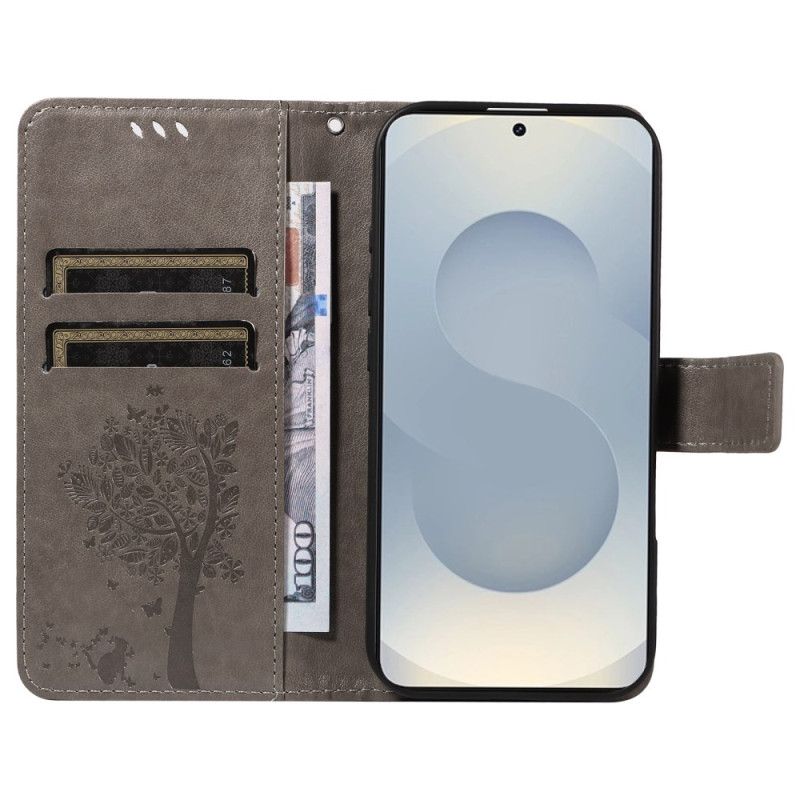 Δερματινη Θηκη Samsung Galaxy S25 5g Edge Δέντρο Και Γάτα Σιλικόνης