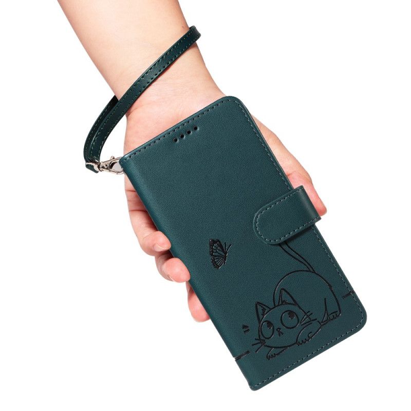 Δερματινη Θηκη Samsung Galaxy S25 Fe Εκτύπωση Γάτας Με Λουράκι