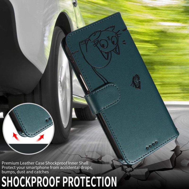 Δερματινη Θηκη Samsung Galaxy S25 Fe Εκτύπωση Γάτας Με Λουράκι