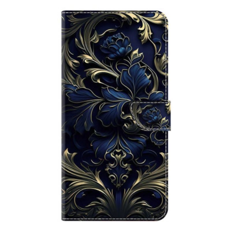Δερματινη Θηκη Samsung Galaxy S25 Plus 5g Μεταλλικό Μπλε Λουλούδι