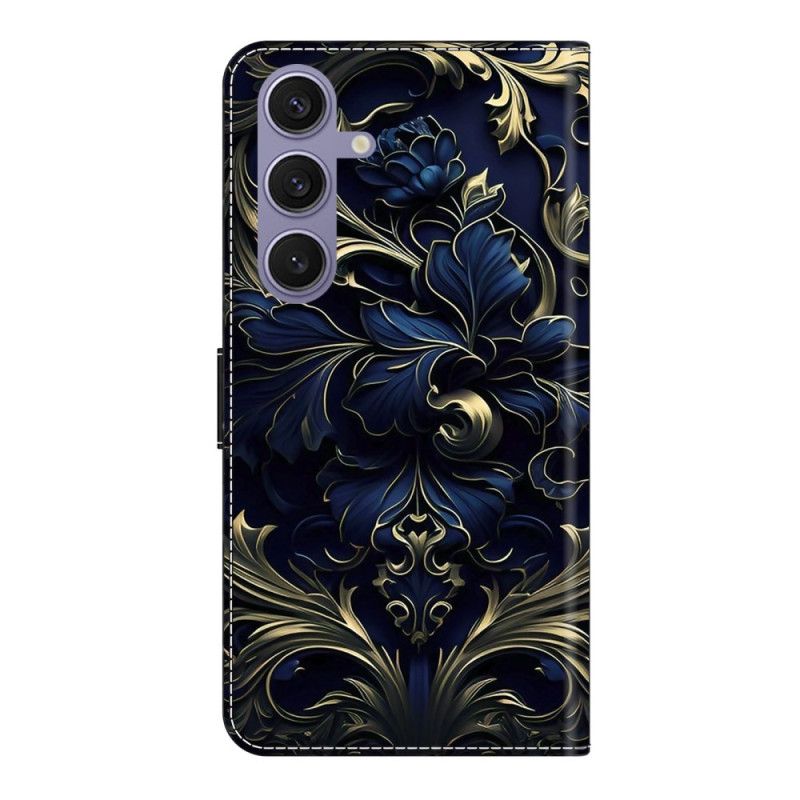 Δερματινη Θηκη Samsung Galaxy S25 Plus 5g Μεταλλικό Μπλε Λουλούδι