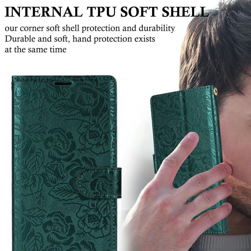 Δερματινη Θηκη Samsung Galaxy S25 Ultra 5g Φλοράλ Εκτύπωση Με Λουράκι